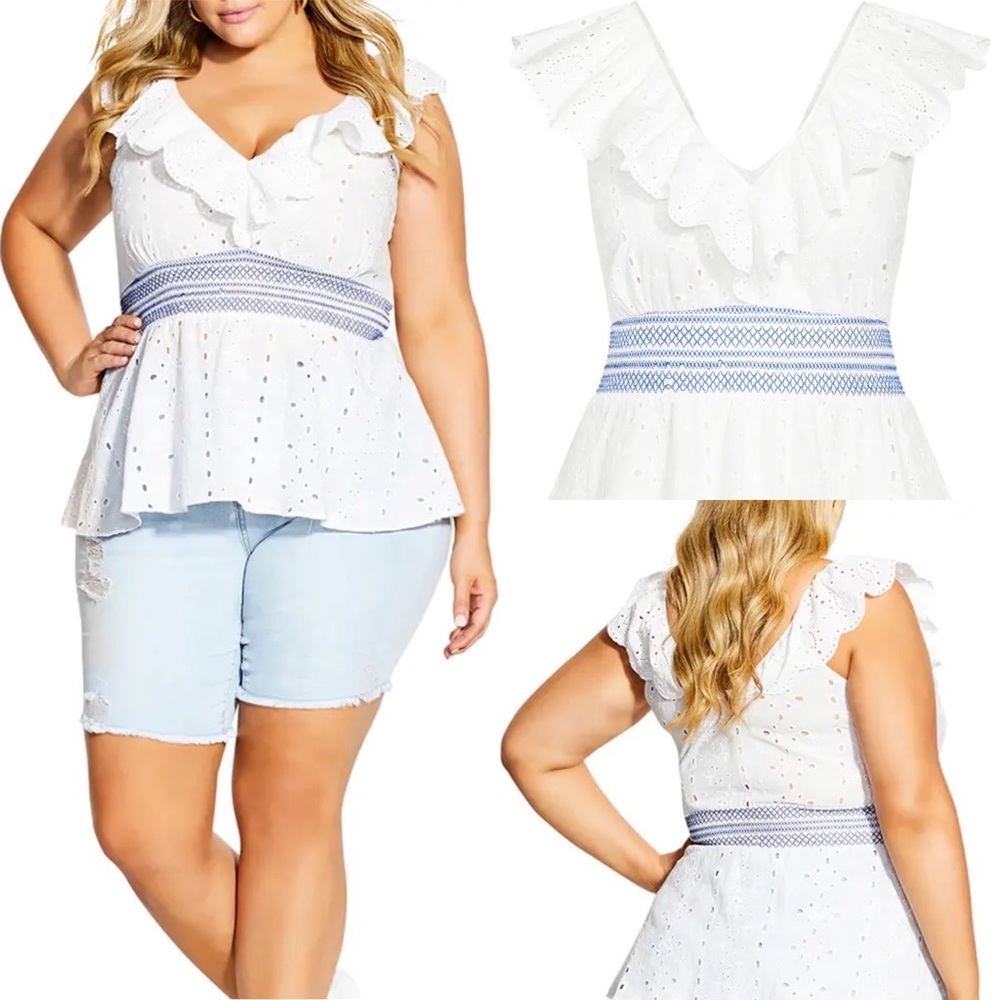 Plus size Summer Fiesta cotton Blouse, City Chic, size 20